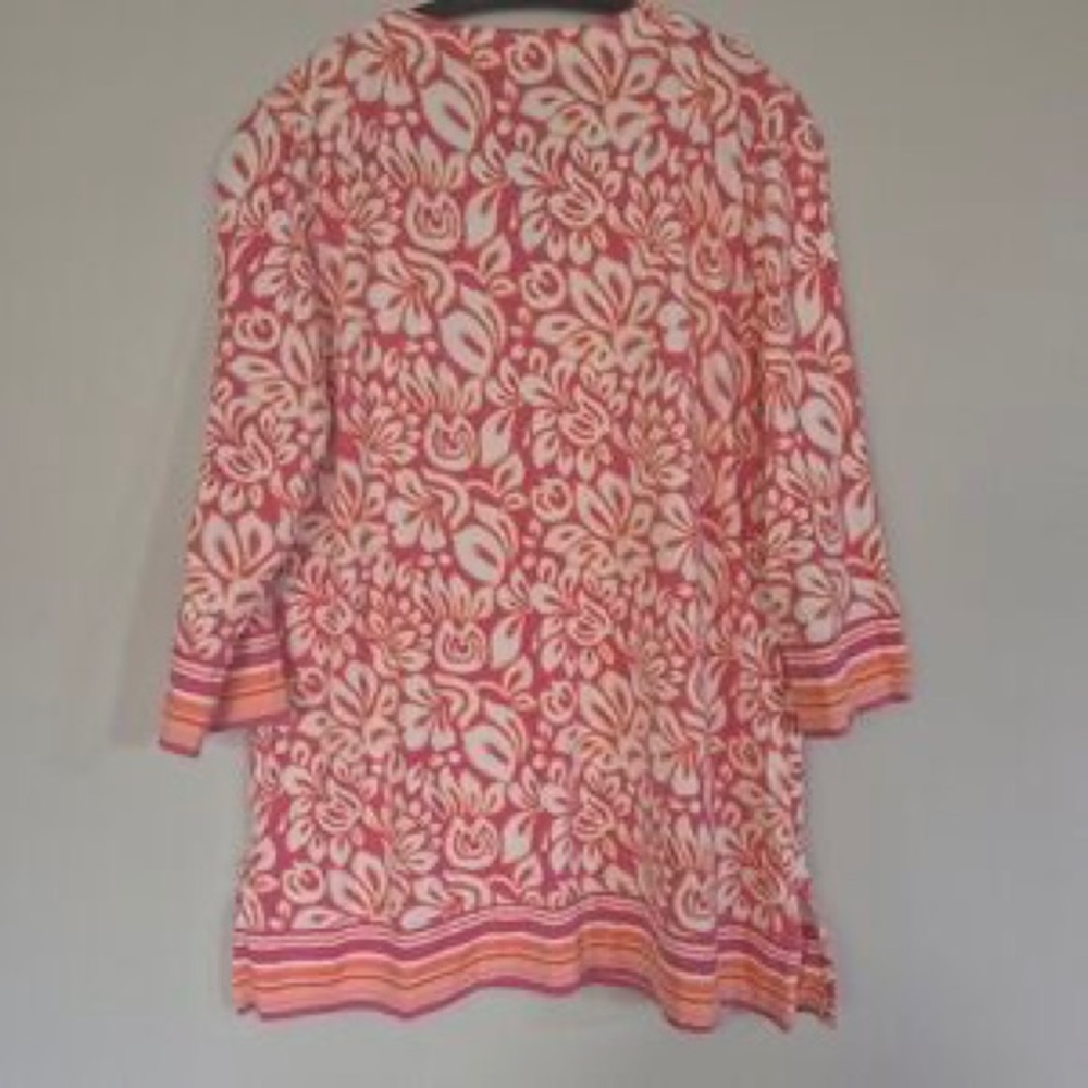 Coolibar Pink and White Floral Tunic with Striped Hem